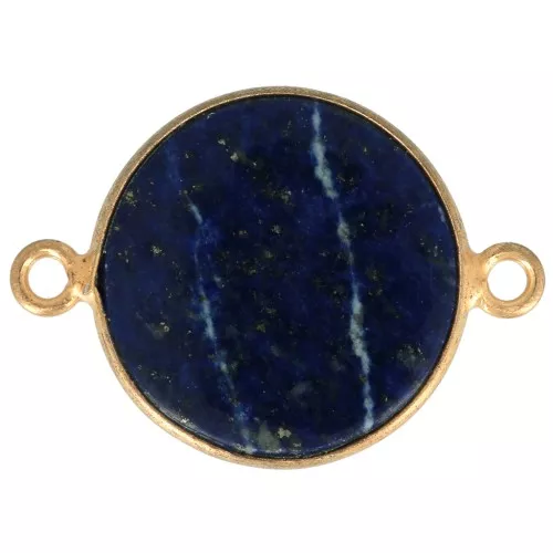 Distanziatore tondo in pietra gemma 22x16mm Arg925 Dorato oro fino Lapis lazzuli