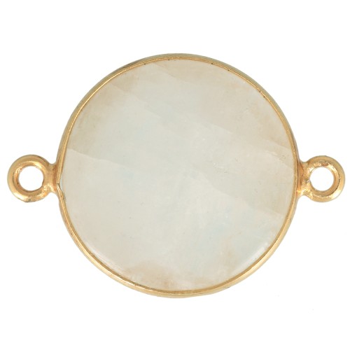 Distanziatore tondo in pietra gemma 22x16mm Arg925 Dorato oro fino Pietra di luna