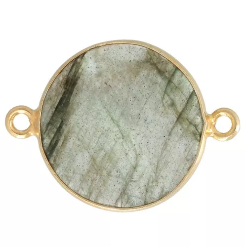 Distanziatore tondo in pietra gemma 22x16mm Arg925 Dorato oro fino- Labradorite