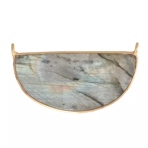 Distanziatore in pietra gemma 33x19 mm Arg925 Dorato oro fino - Labradorite x1