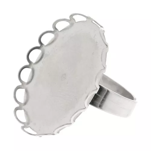 Anello regolabile per cabochon fondo piatto 25x18 mm - Acciaio inossidabile x1