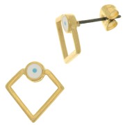Orecchini perno forma diamante e resina epossidico occhio 13mm Dorato oro fino x2|raw }}