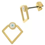 Orecchini perno forma diamante e resina epossidico occhio 13mm Dorato oro fino x2