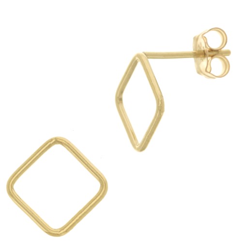 Orecchini perno rombo scavato 10 mm - Gold filled x2