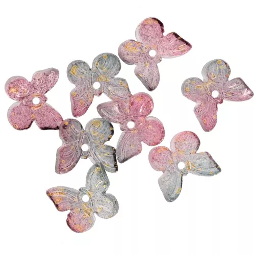 Perle farfalle 9.5x11 mm - Viola - Dorato x4