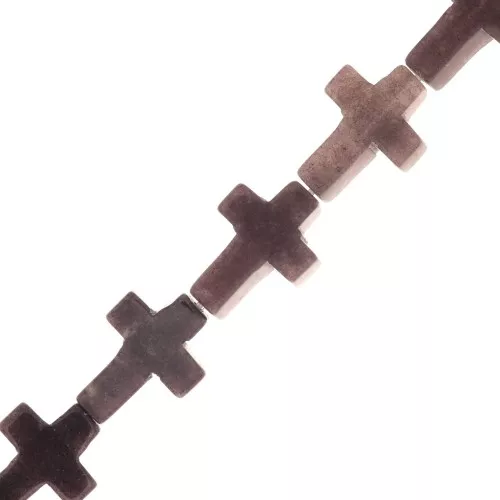 Perla croce 16.5x12 mm Imitazione pietra gemma tinta - Diaspro poppy x1