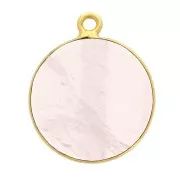 Pendente tondo pietra gemma 16 mm Arg.925 Dorato con oro fino quarzo rosa x1
