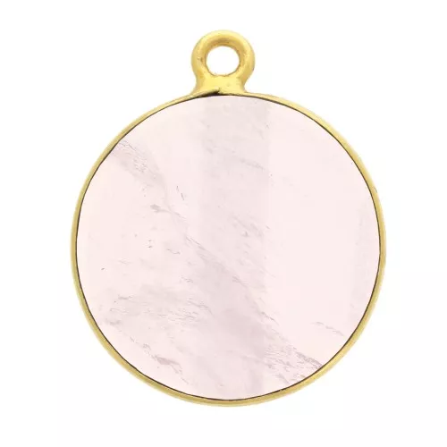 Pendente tondo pietra gemma 16 mm Arg.925 Dorato con oro fino quarzo rosa x1