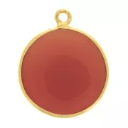 Pendente tondo pietra gemma 16 mm Arg.925 Dorato con oro fino imitazCorniola x1