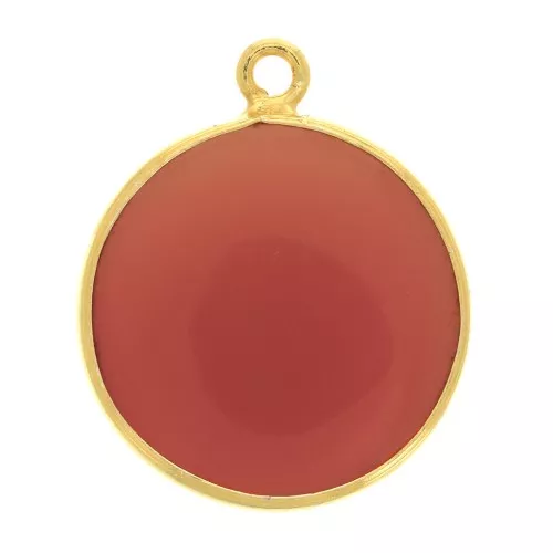 Pendente tondo pietra gemma 16 mm Arg.925 Dorato con oro fino imitazCorniola x1