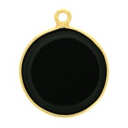 Pendente tondo pietra gemma 16 mm Arg.925 Dorato con oro fino Onice nero x1