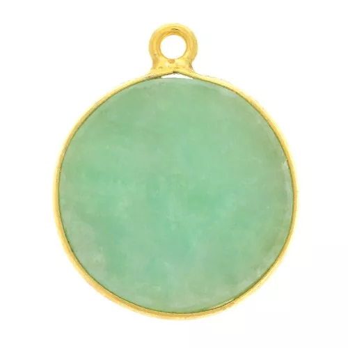 Pendente tondo pietra gemma 16 mm Arg.925 Dorato con oro fino Amazzonite x1