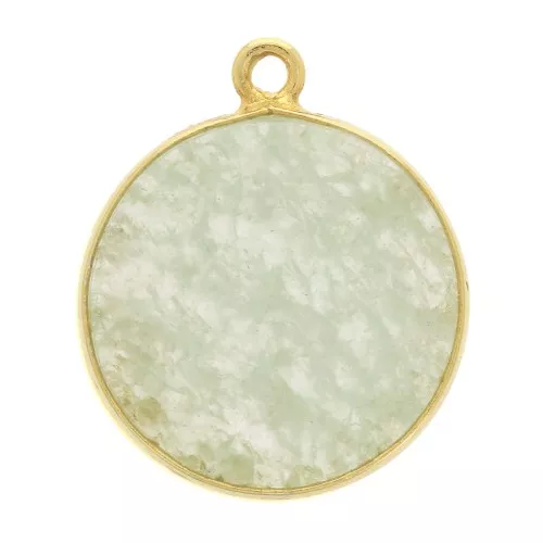 Pendente tondo pietra gemma 16 mm Arg.925 Dorato con oro fino Avventurina x1