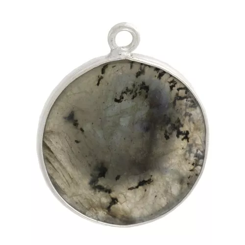 Pendente tondo pietra gemma 16 mm Arg. 925 - Labradorite x1