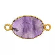 Distanziatore ovale in pietra gemma 14x10mm Arg925 Dorato oro fino Ametista