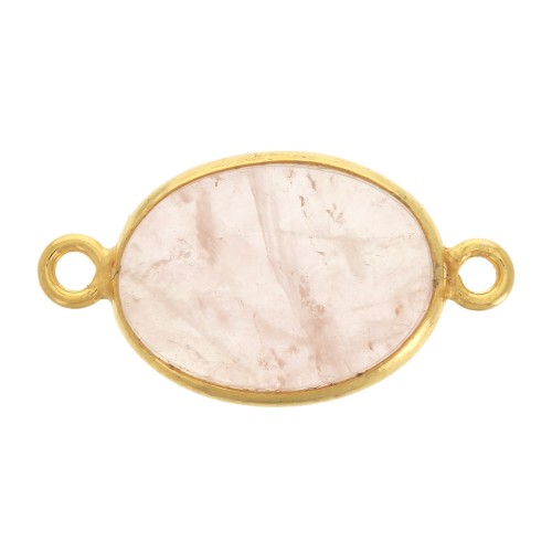 Distanziatore ovale in pietra gemma 14x10mm Arg925 Dorato oro fino Quarzo rosa