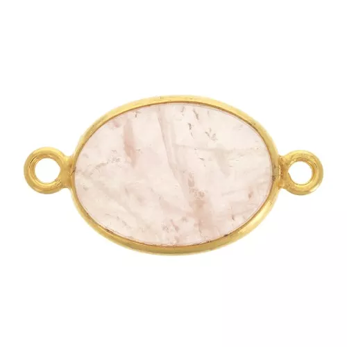 Distanziatore ovale in pietra gemma 14x10mm Arg925 Dorato oro fino Quarzo rosa