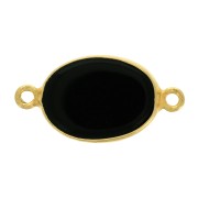 Distanziatore ovale in pietra gemma 14x10mm Arg925 Dorato oro fino Onice nero