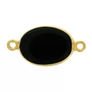 Distanziatore ovale in pietra gemma 14x10mm Arg925 Dorato oro fino Onice nero