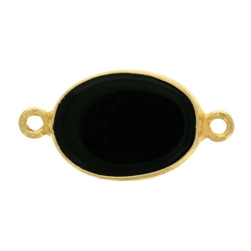 Distanziatore ovale in pietra gemma 14x10mm Arg925 Dorato oro fino Onice nero