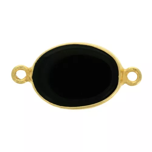 Distanziatore ovale in pietra gemma 14x10mm Arg925 Dorato oro fino Onice nero