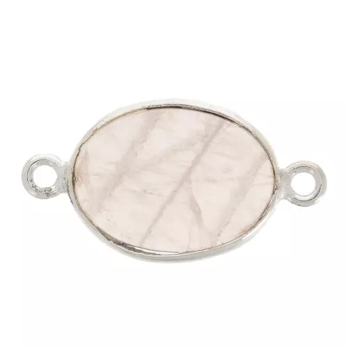 Distanziatore ovale in pietra gemma 15x10mm Argento 925 - Quarzo rosax1