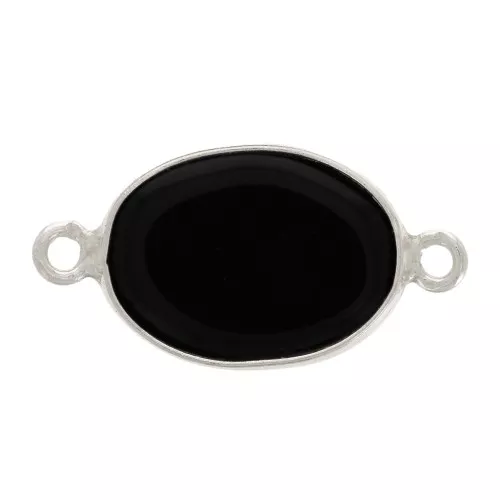 Distanziatore ovale in pietra gemma 15x10mm Argento 925 - Onice nero x1