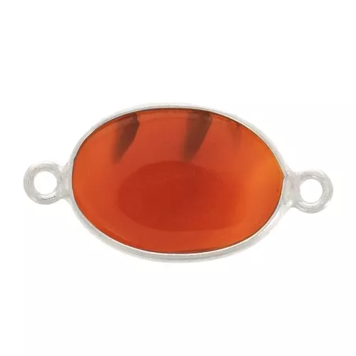 Distanziatore ovale in pietra gemma 15x10mm Argento 925 imitazione Corniola x1