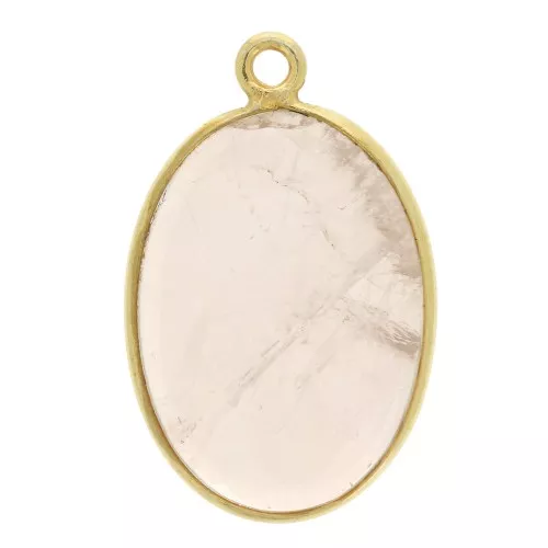 Pendente ovale in pietra gemma 22x14mm Arg.925 Dorato con oro fino Quarzo rosa x1