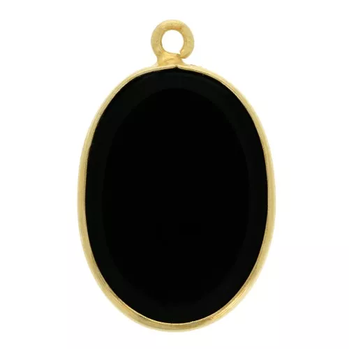 Pendente ovale in pietra gemma 22x14mm Arg.925 Dorato con oro fino Onice nero x1