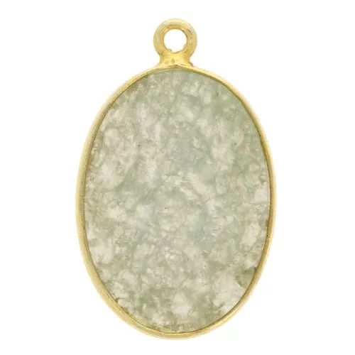 Pendente ovale in pietra gemma 22x14mm Arg.925 Dorato con oro fino Avventurina x1