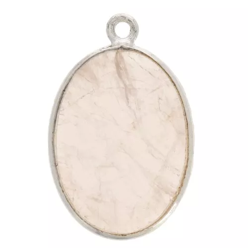 Pendente ovale in pietra gemma 22x14mm Arg.925 - Quarzo rosa x1
