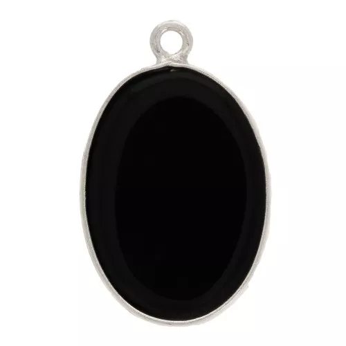Pendente ovale in pietra gemma 22x14mm Arg.925 - Onice nero x1