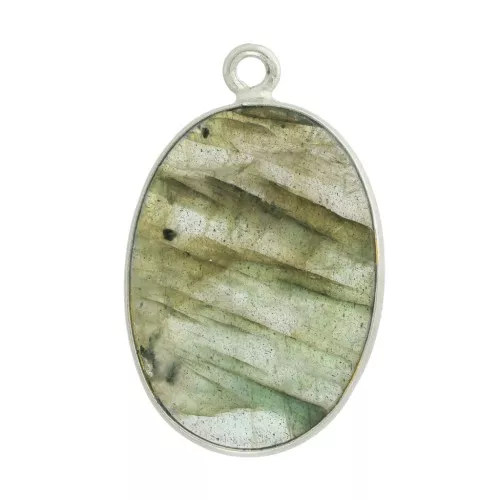 Pendente ovale in pietra gemma 22x14mm Arg.925 - Labradorite x1