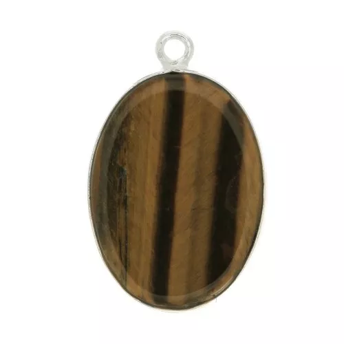 Pendente ovale in pietra gemma 22x14mm Arg.925 - Occhio di tigre x1
