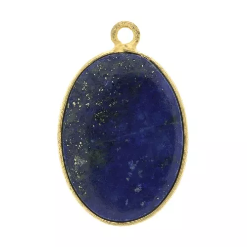 Pendente ovale in pietra gemma 22x14mm Arg.925 Dorato con oro fine Lapis lazuli x1