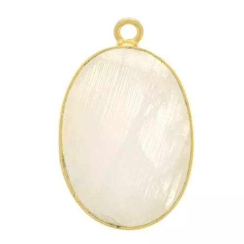 Pendente ovale in pietra gemma 22x14mm Arg.925 Dorato con oro fine Pietra di luna