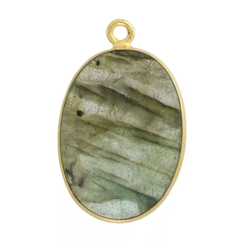 Pendente ovale in pietra gemma 22x14mm Arg.925 Dorato con oro fine Labradorite x1