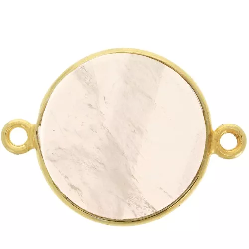Distanziatore tondo in pietra gemma 16mm Arg925 Dorato oro fino quarzo rosa