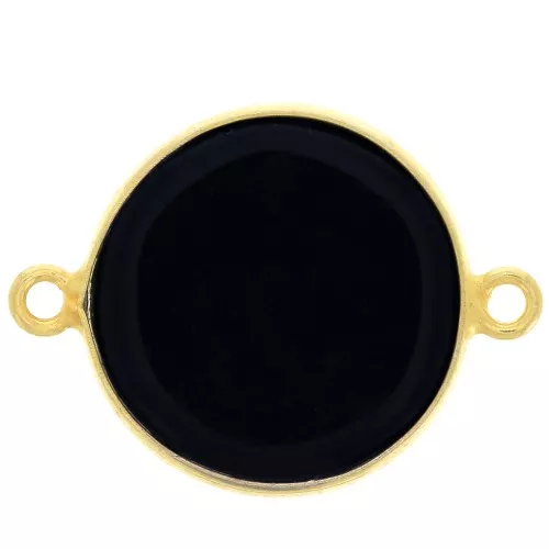Distanziatore tondo in pietra gemma 16mm Arg925 Dorato oro fino Onice nero