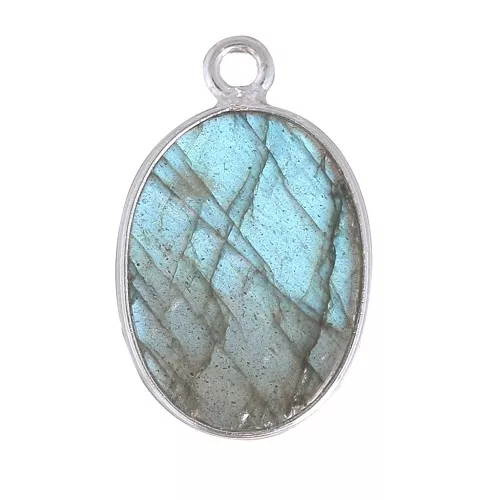 Pendente ovale in pietra gemma 18x11mm - Argento 925 - Labradorite x1