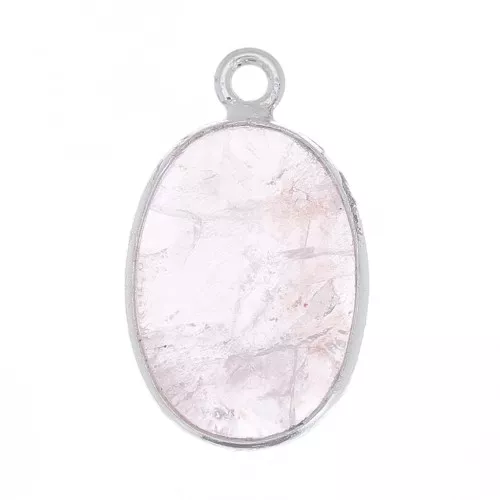 Pendente ovale in pietra gemma 18x11mm - Argento 925 - Quarzo rosa x1