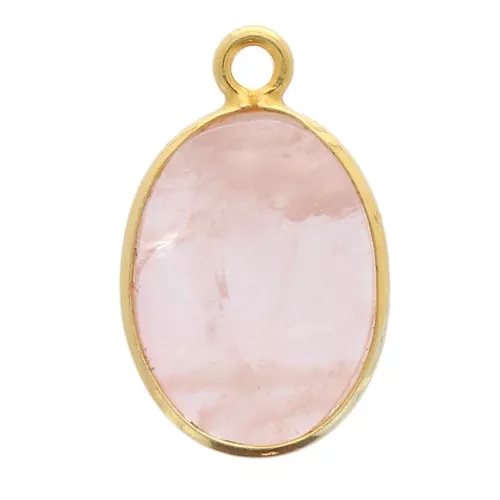 Pendente ovale pietra gemma 18x11mm Arg.925 Dorato con oro fine- Quarzo rosa x1