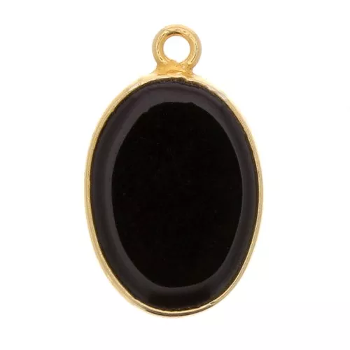 Pendente ovale pietra gemma 18x11mm Arg.925 Dorato con oro fine- Onice nero x1