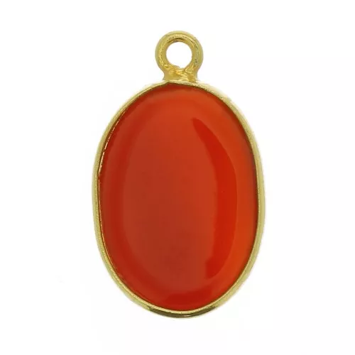 Pendente pietra gemma 18x11mm Arg.925 Dorato con oro fine imitazione Corniola x1
