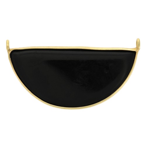 Distanziatore in pietra gemma 33x19 mm - Argento 925 Dorato oro fino Onice nero x1
