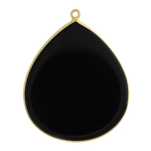 Pendente goccia 39x31 mm Argento 925 Dorato con oro fino - Onice nero x1