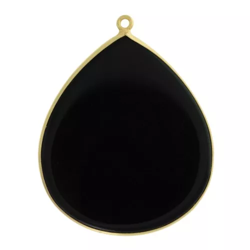 Pendente goccia 39x31 mm Argento 925 Dorato con oro fino - Onice nero x1