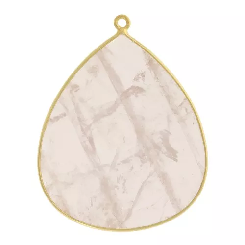 Pendente goccia 39x31 mm Argento 925 Dorato con oro fino - Quarzo rose x1