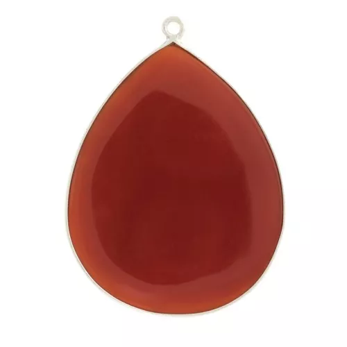 Pendente goccia in pietra gemma 39x31 mm - Argento 925 imitazione Corniola x1